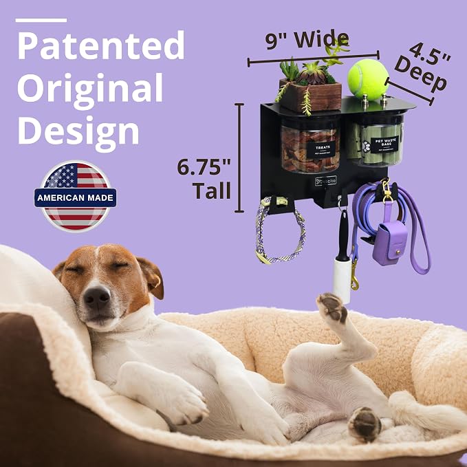 Dog Treat Holder for Wall Storage for Pets, Premium Pet Wall Organizer, Includes Two 16oz Airtight Dog Treat Jars, 3 Sets of Triple Hooks, Sturdy Shelf in Modern Black - Image 2