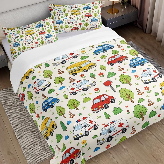 AILONEN Road Service King Duvet Cover Set 3 Piece, School Van Printed Bedding with 2 Pillowcases, Microfiber Zipper Closure, Main Couple Bedroom - Image 2