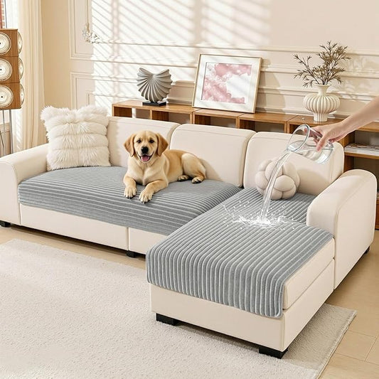 MEETSKY Sectional Couch Covers, 2 Pieces 100% Waterproof Couch Cover for Sofa L Shape, Non Slip Sofa Covers for Dogs, Pet Friendly Furniture Protector, Light Grey, XX-Large, 35"x70.9"+35"x70.9" by MEETSKY