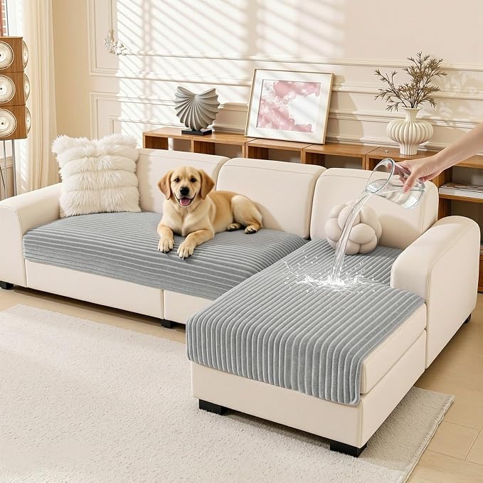 MEETSKY 100% Waterproof Couch Cover for Sectional Sofa, 2 Pieces Washable Non Slip Couch Covers for 2 Cushion L Shape, Sofa Slipcover Furniture Protector for Dogs, Light Grey, Large, 35"x63"+35"x63" by MEETSKY