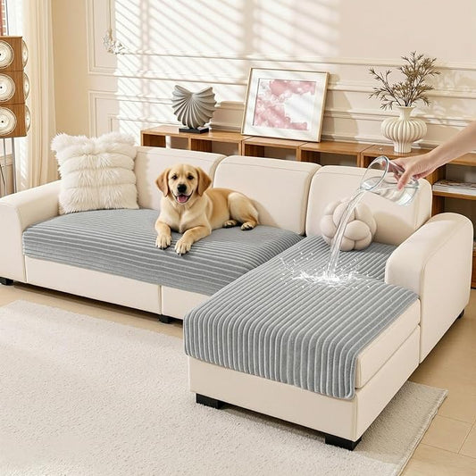 MEETSKY 100% Waterproof Couch Cover for Sectional Sofa, 2 Pieces Washable Non Slip Couch Covers for 2 Cushion L Shape, Sofa Slipcover Furniture Protector for Dogs, Light Grey, Large, 35"x63"+35"x63" by MEETSKY