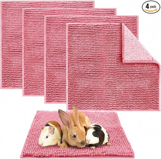 Amylove 4 Pcs Guinea Pig Cage Liner 12 x 12 Inch Washable Chenille Pee Pads Pet Dog Cat Bedding Training Mat Reusable for Small Animals Puppy Bunny Hamster Chinchilla by Amylove