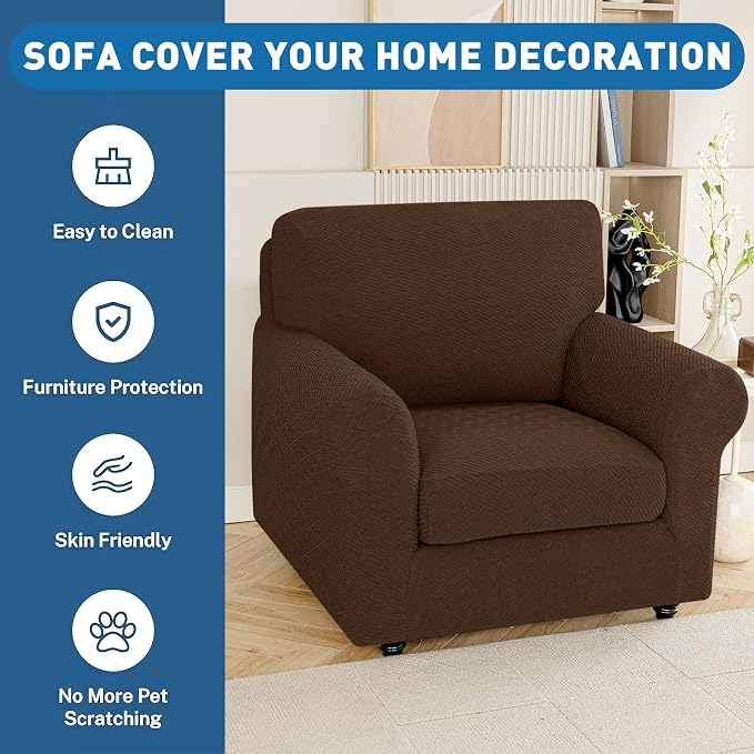 XINEAGE Couch Cushion Covers Seat Cushion Cover Thick Stretch Sofa Slipcovers 1 Piece Individual Couch Covers with Elastic Bottom(Single Seat Cushion/Backrest,Coffee) - Image 7