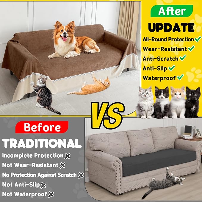 Loiion Cat Scratch Proof Furniture Protector Waterproof Sofa Cover 118"x91" | Pet-Friendly Couch Protector, Anti-Scratch & Anti-Slip Sofa Cover For Cats Dogs Kids, Machine Washable - Image 3