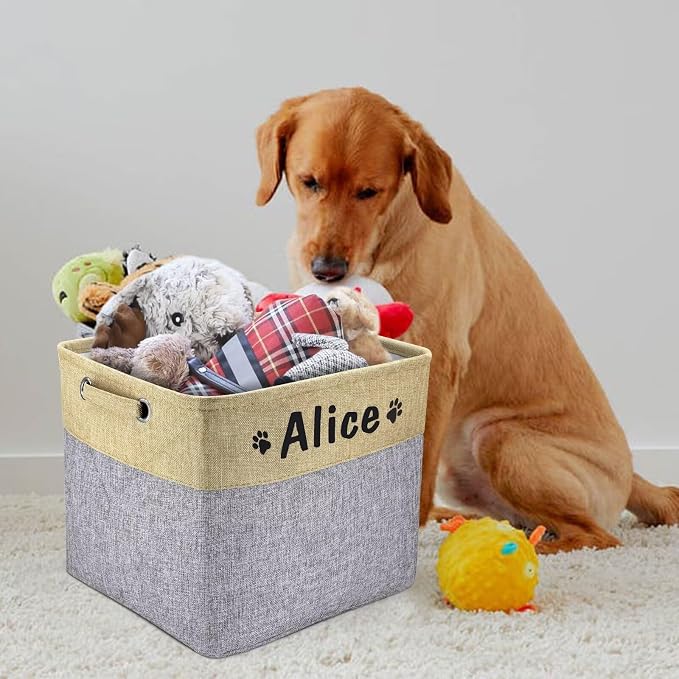 PET ARTIST Collapsible Dog Toy Storage Basket Bin with Personalized Pet's Name - Rectangular Storage Box Chest Organizer for Toys, Clothing, Apparel & Accessories (Grey Big One) - Image 2