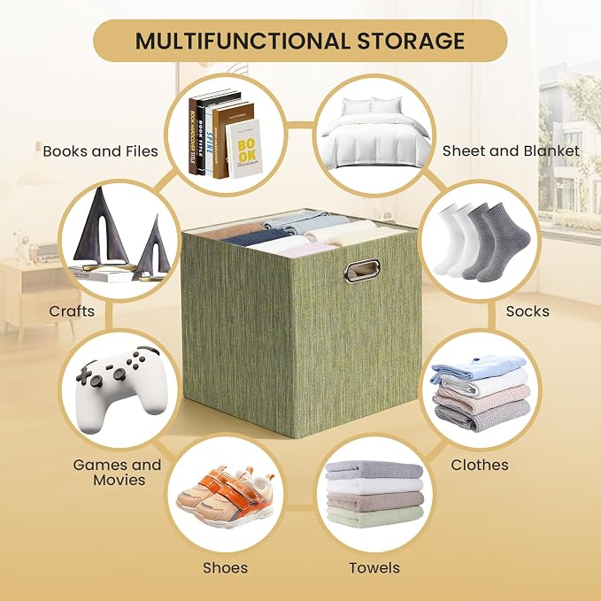 Posprica Foldable Storage Bins, 13×13×13, Yellow/Brown Mixed, Set of 4 | Cubes Basket Containers, For Shelf Cabinet Bookcase, Thick - Image 6
