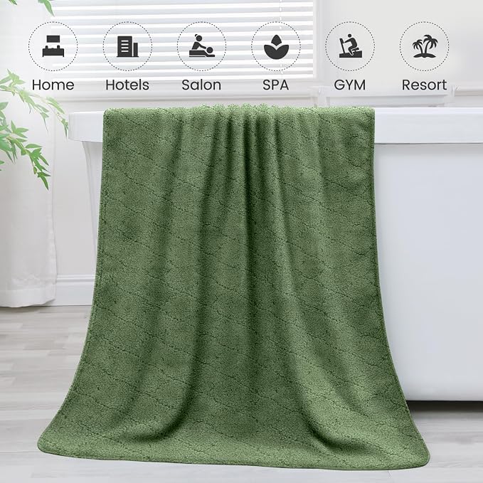 JML Microfiber Bath Towels Set of 2, 30 in x 60 in, Olive-Green | Hanging Loop, Super Soft, Absorbent, Lint Free, Fade Resistant, Lightweight, Quick Dry, Use for SPA , Sauna, Salon Hair Wrap - Image 7