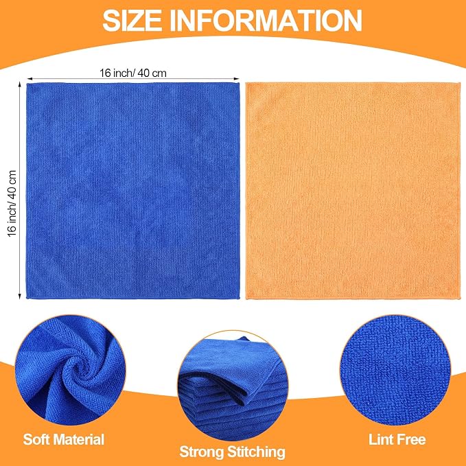Nuenen 60 Pcs Microfiber Cleaning Cloths for Cars 16 x 16 Inch Ultra Absorbent Car Towels Drying Reusable Cleaning Supplies House Kitchen Window Microfiber Towel (Yellow,Blue) - Image 3
