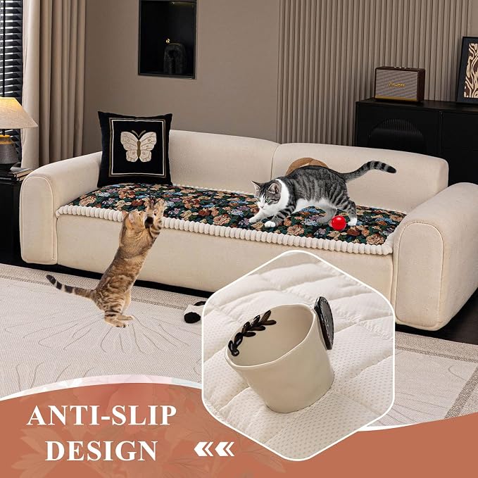 STACYPIK Vintage Floral Pets Sofa Seat Cover Washable Non Slip Couch Cushion Cover Living Room Jacquard Furniture Seat Protector for 2 Seater Pet Friendly Scratch-Resistant Quilted Bed Mat-27.6X59.1IN - Image 6