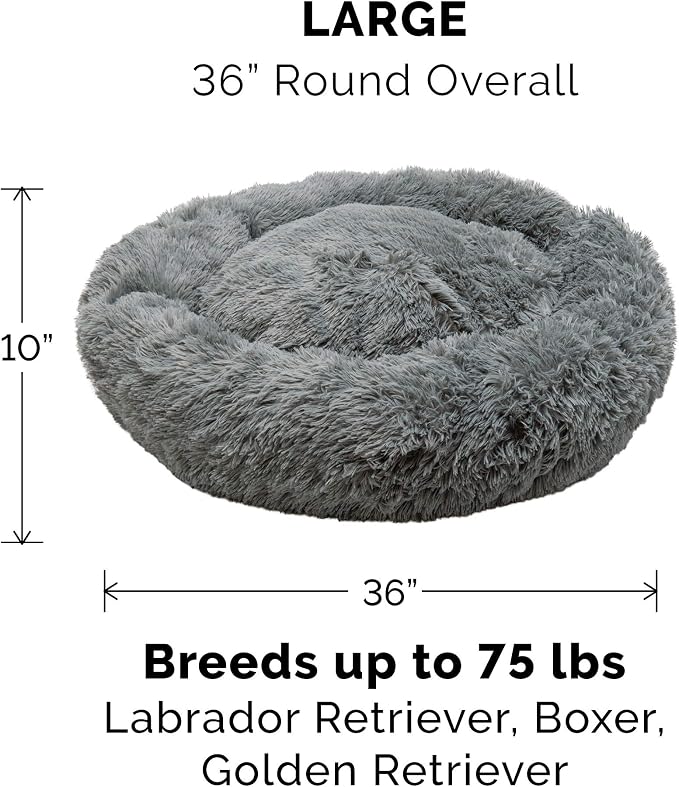 Furhaven Replacement Donut Dog Bed Cover Plush Long Faux Fur Calming Cuddler, Machine Washable - Gray, Large - Image 3