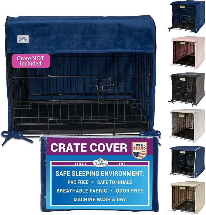 Pet Dreams Dog Crate Cover - Breathable Fabric Kennel Topper for Double-Door Crates, Fits iCrate Dog Cages 18, 24, 30, 36, 42, 48 Inches (Blue, X Large, 42") by PetDreams
