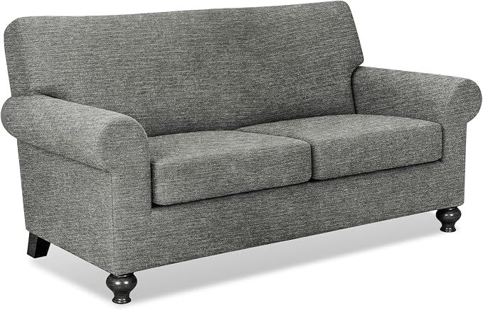 URBANLIFE 3-Piece Stretch Sofa Covers for 2 Cushion Couch, Light Gray | Super fitted spandex slipcovers for couches. Non-slip elastic bottom. Machine washable furniture protector for kids & pets. by URBANLIFE