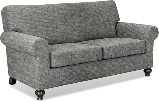 URBANLIFE 3-Piece Stretch Sofa Covers for 2 Cushion Couch, Light Gray | Super fitted spandex slipcovers for couches. Non-slip elastic bottom. Machine washable furniture protector for kids & pets. by URBANLIFE
