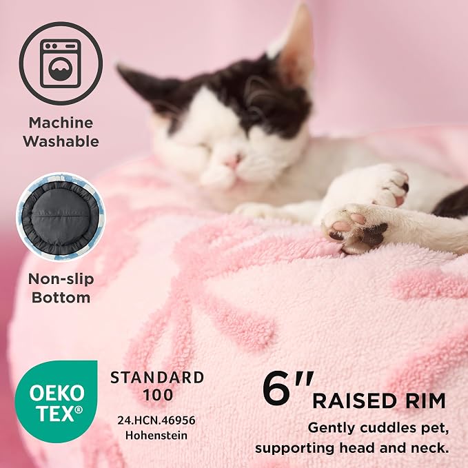 LE SURE Shown on TV Donut Cat Beds for Indoor Cats - Round Small Dog Bed Calming Bed Gift for Pets, Home Decor Cute Modern Beds with Jacquard Shaggy Plush & Anti Slip Bottom, 20 Inch, Pink Taffy - Image 3