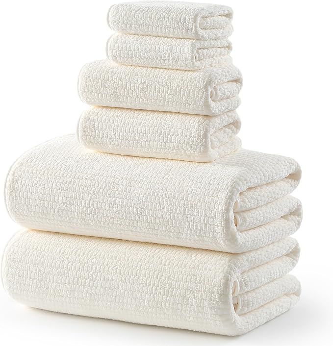 ecolook Microfiber Large Bath Towel Set of 6, Soft & Highly Absorbent,Beige | 2 Oversized Bath Towels (35"x70"), 2 Hand & 2 Washcloths | Quick Dry, Low Lint Towels for Bathroom, Spa, Gym, Hotel & Travel by Unknown