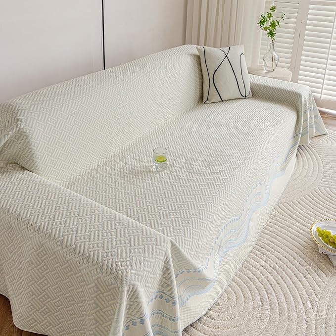 STACYPIK Summer Cooling Ice Silk Sofa Cover, Couch Cover for Sectional, Breathable Ice Silk Sofa Slipcovers for 2 Cushion Couch, Texture L Shape Protector Blanket for Pet & Hot Sleepers, Blue-71X118IN - Image 7
