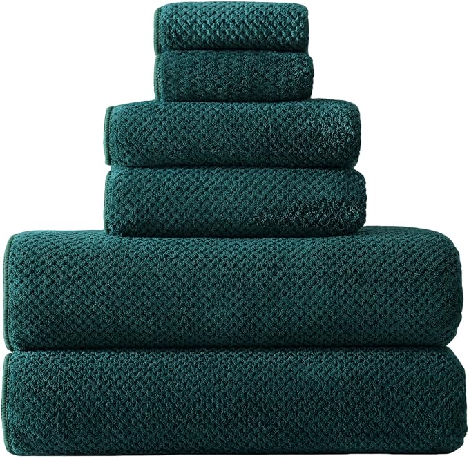 30x60 Inches Extra Large Bath Towels Set Super Soft Absorbent Luxury Microfiber Towels for Bathroom (Dark Green, 6PCS) by Akzpe