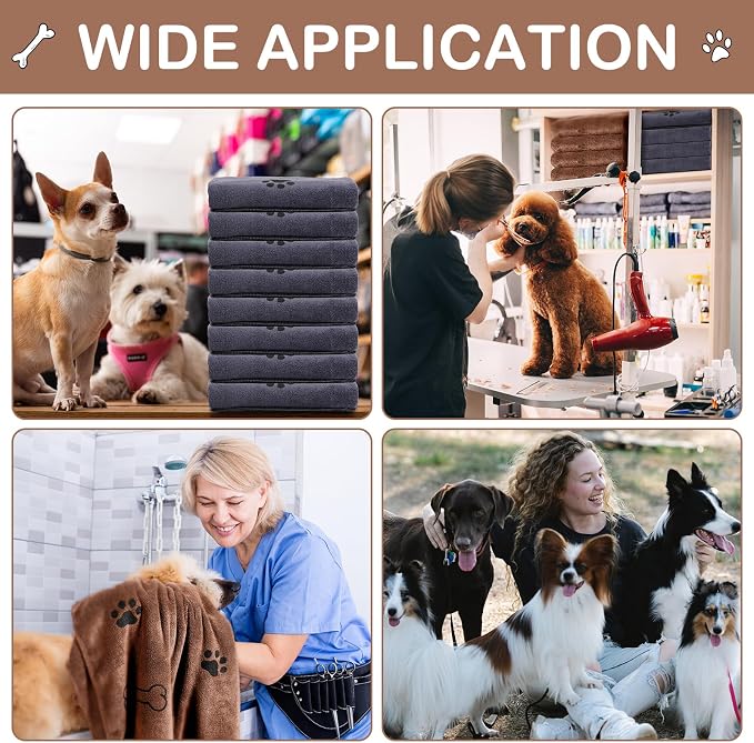 Chumia 8 Pcs Microfiber Dog Towels for Drying Dogs Cats 40 x 24 Inch Pet Towels Bulk for Large Puppy Absorbent Fast Drying Paw Bath Bathing Supplies for Pets(Dog Paw and Bone,Brown, Gray) - Image 4