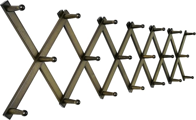 SKOLOO Hat Rack for Wall with 20 Hooks, Solid Wooden, Modern, Expandable Coat Rack Wall Mount for Coats, Hats, Bags, Baseball Caps, Dark Walnut Color by SKOLOO