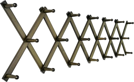 SKOLOO Hat Rack for Wall with 20 Hooks, Solid Wooden, Modern, Expandable Coat Rack Wall Mount for Coats, Hats, Bags, Baseball Caps, Dark Walnut Color by SKOLOO