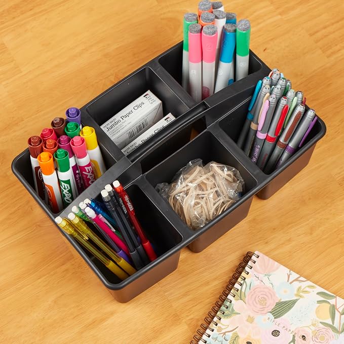 ECR4Kids 6-Compartment Large Plastic Caddy, Multipurpose Organization, Black, 6-Pack - Image 9