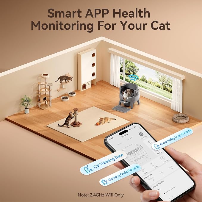 Thereye Automatic Litter Box with Entry Step, Open-Top Self Cleaning Litter Box, App Control & Safety Protections, 10L Waste Bin with Odor Control Smart Cat Litter Box with Trash Bags/Litter Mat - Image 4