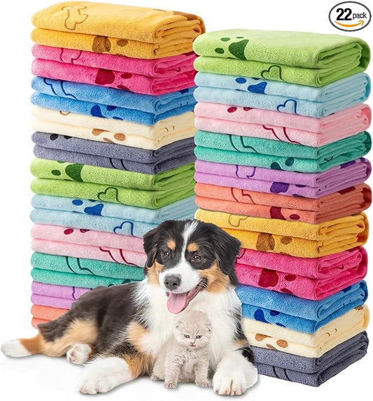 Tatuo 22 Pcs Dog Towels for Drying 20 x 40 Inch Pet Bath Towels Absorbent Microfiber Towel Quick Drying Puppy Bathing Supplies for Small Medium Large Dog Puppy Cat(Colorful,Bone Pattern) by Tatuo