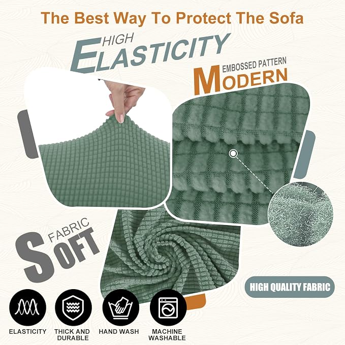 Stretch loveseat Covers Washable Sofa Slipcover, Olive Green | 1 Piece Couch Covers for Sofa Furniture Protector with Non Skid Foam and Elastic Bottom for Kids, Dogs - Image 6