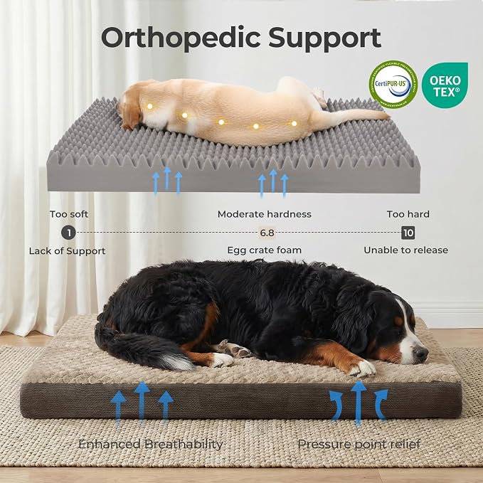 44" Indestructible Dog Bed for XXL Dogs – Chew-Proof Pet Mat with Double-Sided Plush & Waterproof Liner, Tough Crate Mat with Egg-Crate Foam Support, Indoor & Outdoor Use, Brown - Image 8