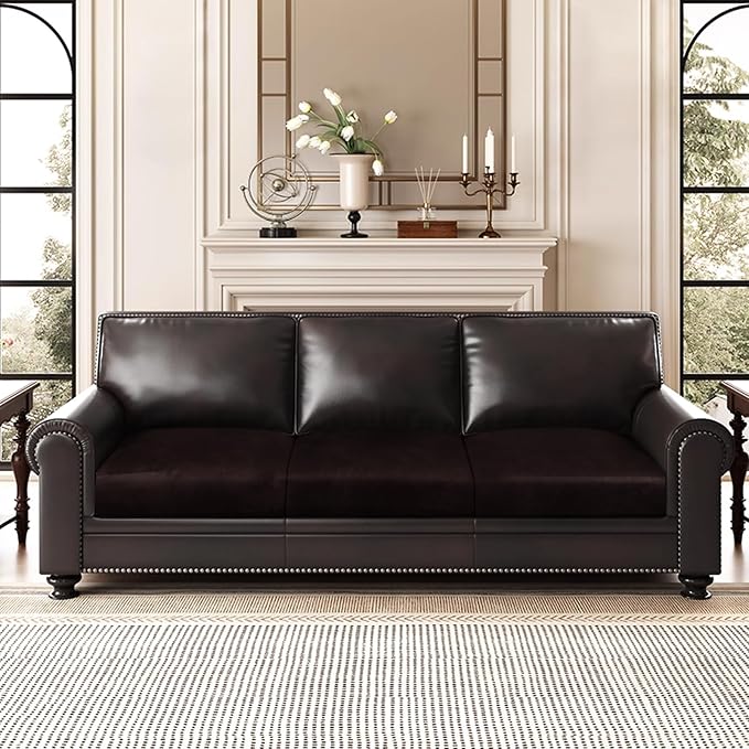 ANARACHON Leather Look Couch Cushion Covers Sofa Seat Slipcovers Sets Couches Furniture Protector for Sectional Armchair Loveseat Pets Kids Stretch Spandex Fabric (3 Cushion XL Sofa, Chocolate) - Image 2
