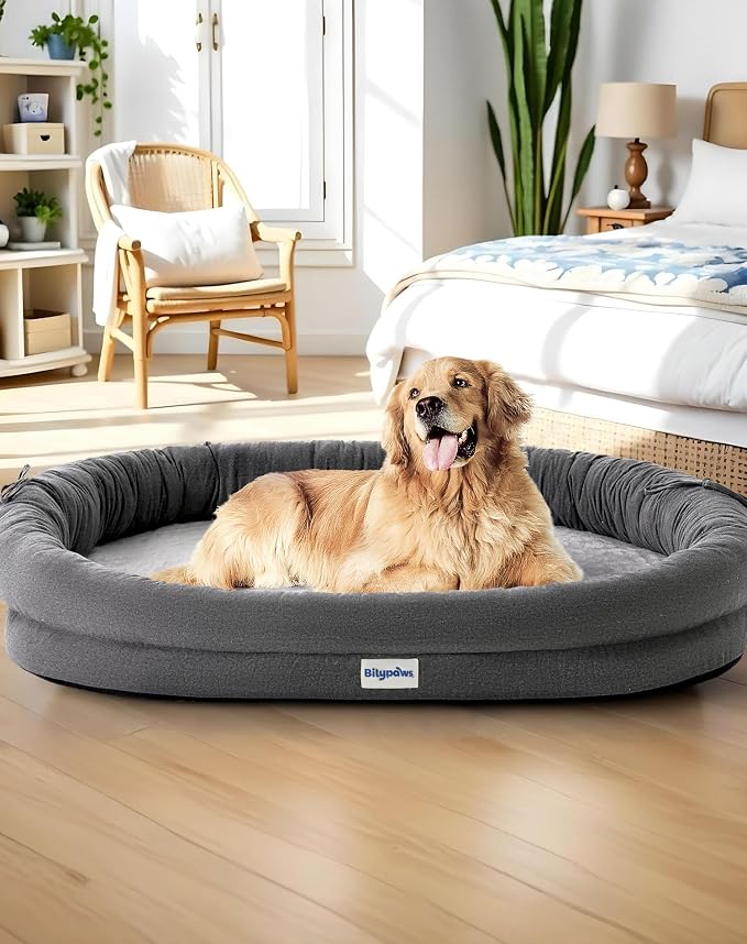 Orthopedic Dog Bed for Large Dogs, Pet Sofa Bed, XXL, Dark Gray | Orthopedic egg crate foam, 4-sided bolster support, anti-slip bottom, pet sofa bed for extra large dogs by bilypaws