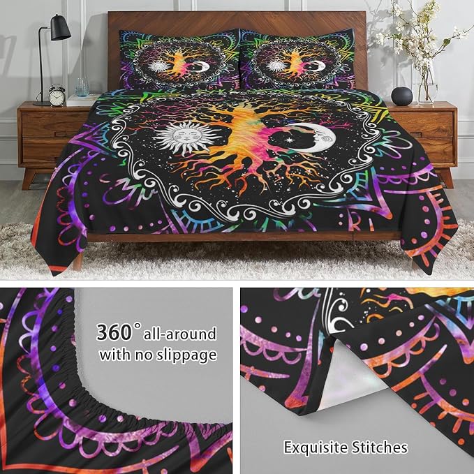 WeCozy Twin Size Bed Sheet Sets with Pillowcases, Astrology Zodiac Tree of Life 3 Pcs Soft Microfiber Bedding for Kids and Adults, Sun and Moon Flat, Fitted Sheet for Bedroom Bed Decor - Image 5