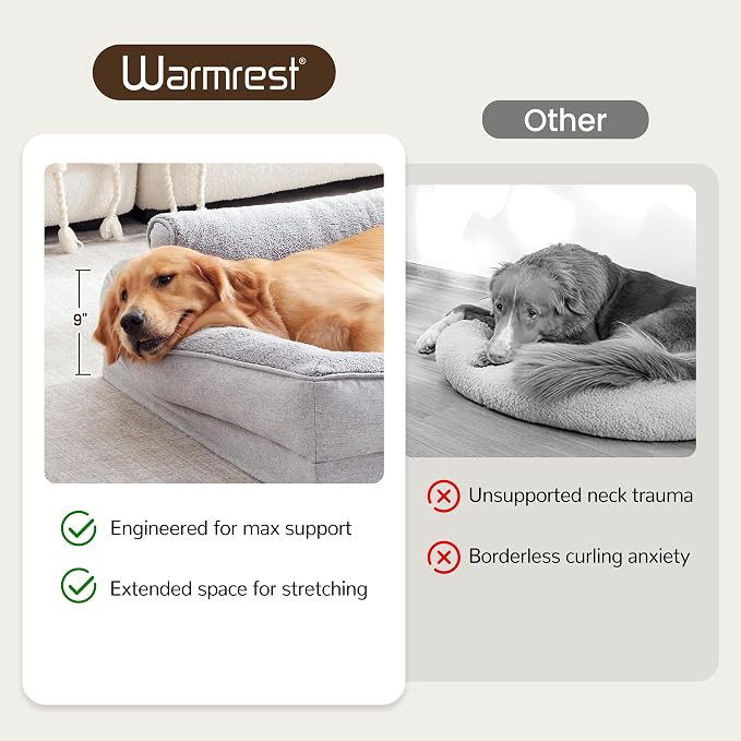 XL Orthopedic Dog Bed for Large Dogs, Waterproof Egg-Crate Foam Pet Couch Bed with Sided Soft Bolsters, 42"x32" Supportive Non-Slip Dog Sofa with Removable Washable Cover, Light Gray - Image 7