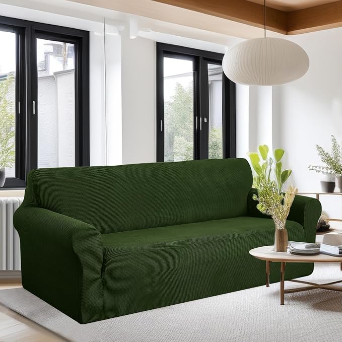 U-NICE HOME Oversized Stretch Couch Cover Slipcover, Bronze Green | 3 Cushion Sofa, 1-Piece Sofa cover, Washable, Pet friendly, Furniture protector, Polyester Spandex Jacquard fabric - Image 2