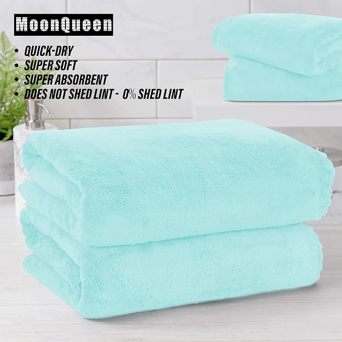 MOONQUEEN 2 Pack Premium Bath Towel Set - Quick Drying - Microfiber Coral Velvet Highly Absorbent Towels - Multipurpose Use as Bath Fitness, Bathroom, Shower, Sports, Yoga Towel (Frozen Blue) - Image 6
