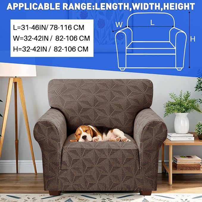 YEMYHOM 1 Piece Stretch Chair Sofa Slipcovers Couch Covers for 1 Seat, Jacquard Armchair Covers with Non-Slip Elastic Bottom, Thickened Furniture Protector for Dogs Pets kids (Small, Brown） - Image 3
