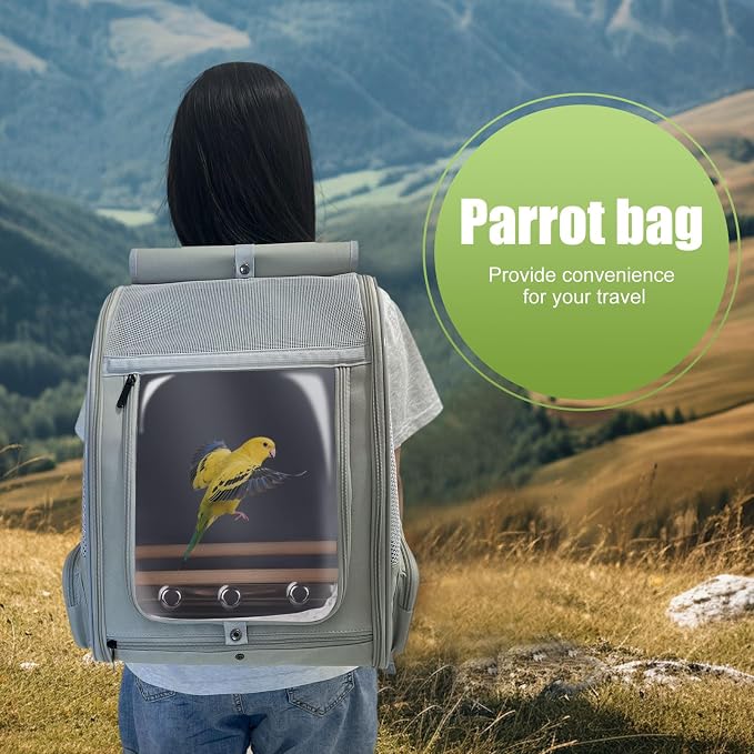 Bird Backpack Carrier with Front Zipper Opening, Portable Bird Travel Carrier Cage with 2 Standing Perches and Metal Tray, Breathable Transport Bag for Parakeet, Budgie, Conure, Cockatiel, Parrot - Image 8
