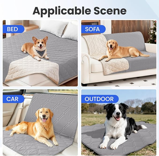 Waterproof Dog Bed Cover, Non-Slip Dog Blanket for Couch, Couch Covers for Dogs Washable, Pet Blanket for Furniture, Pet Bed Mat for Sofa, Car, Pet Supplies (82x82 Inch, Light Grey) - Image 5