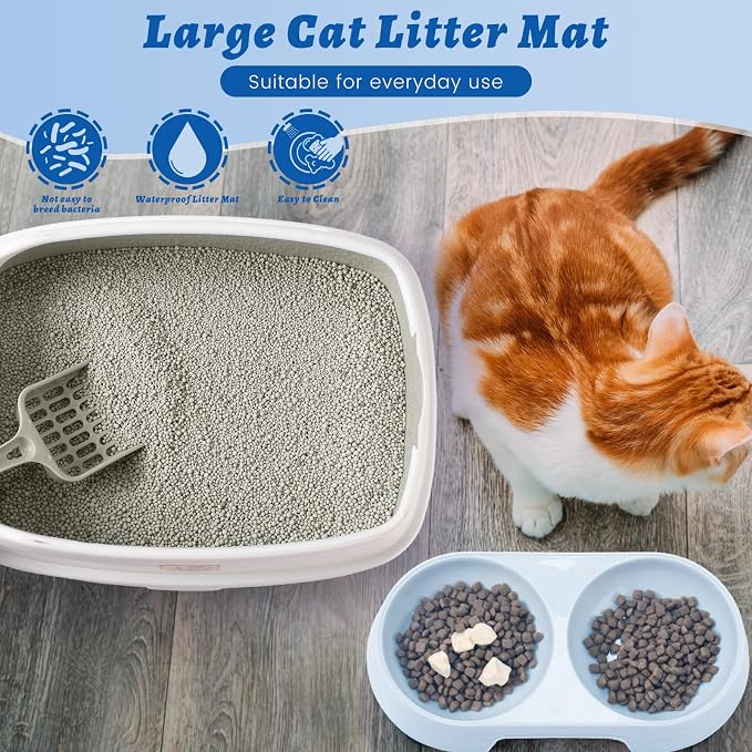 Sliner 7 Pcs Kitten Litter Box Starter Kit, 2 Plastic Small Kitty Litter Box Training Low Entry with Scoop, 2 Double Cat Bowl and Mat for Kitten Indoor(Gray) - Image 5