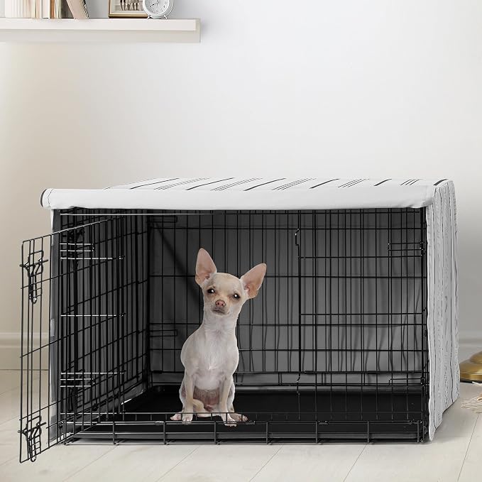 Sweet Jojo Designs 24in. Small Dog Crate Cover (White and Grey Stripe) Pet Cage, Kennel Covers (Modern, Neutral, Contemporary, Striped, Elegant, Pinstriped, Minimalist, Gray Stripes) - Image 2