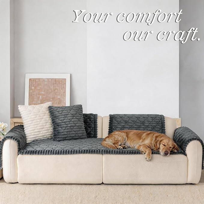 Luxury Fuzzy Pet Couch Cover for Dogs,Washable Sofa Cover, Non-Slip Sofa Protector for 3 Cushion Couch, Thick Plush Furniture Cover, Elegant Pet-Friendly Home Décor(Dark Grey,28"x94") - Image 3