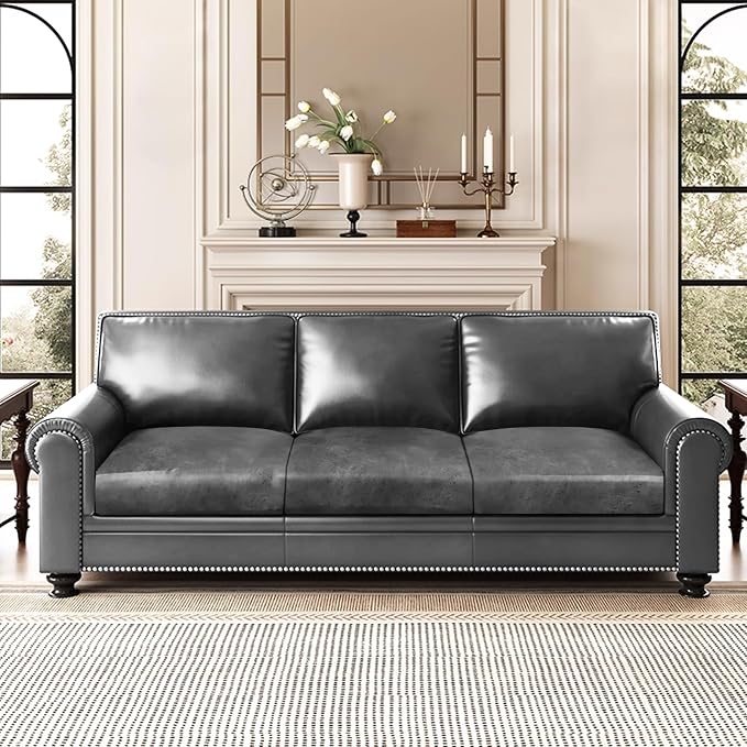 ANARACHON Leather Look Couch Cushion Covers Sofa Seat Slipcovers Sets Couches Furniture Protector for Sectional Armchair Loveseat Pets Kids Stretch Spandex Fabric (3 Cushion Sofa, Light Grey) - Image 2