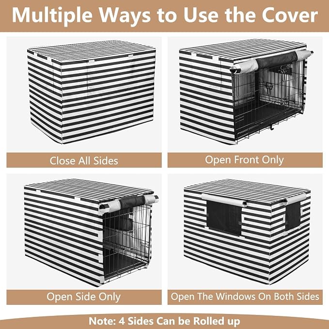 Dog Crate Cover Kennel Cover for Dog Cages Breathable for Wire Cage Indoor Outdoor White Black Stripes - Image 5