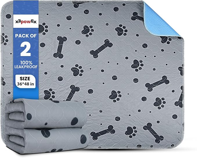 Washable Pee Pads for Dogs 2 Packs 36’’ x 48’’ Reusable Puppy Pads Waterproof Pet Mat Heavy Absorbent Leakproof Dog Playpen Mat for Crate, Whelping and Indoor Potty Training by Unknown