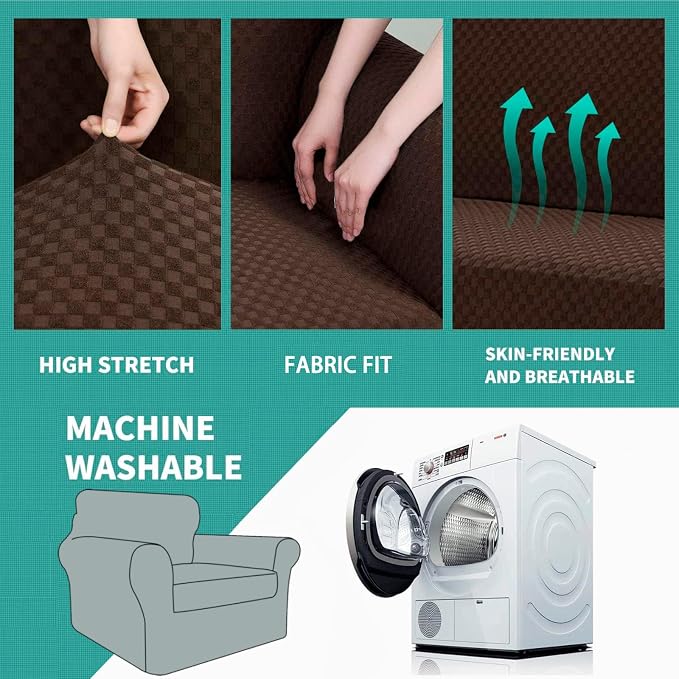 YEMYHOM Latest Checkered 2 Pieces Chair Covers for Living Room High Stretch Thickened Chair Slipcovers with Arms Anti Slip Elastic Armchair Sofa Couch Protector (Dark Coffee), 31"-46"(1 Cushion) - Image 5