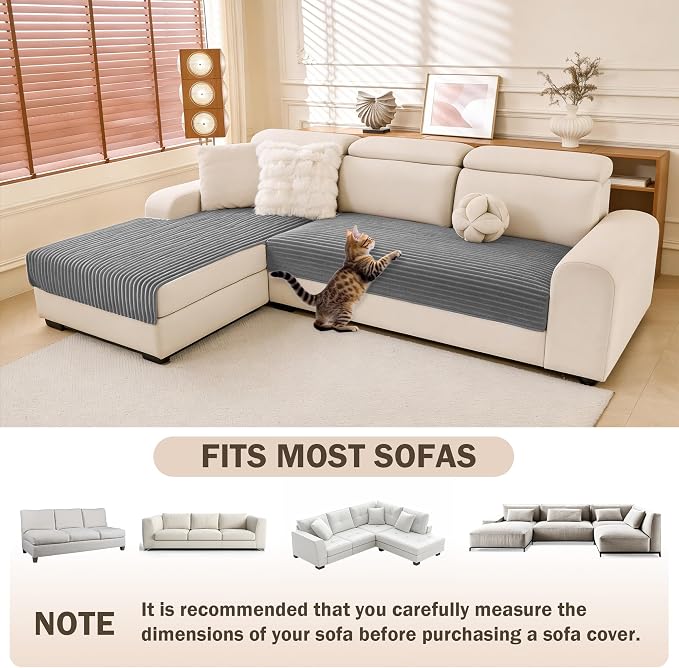 MEETSKY 100% Waterproof Sectional Couch Covers for Dogs, 2 Pieces Couch Cover for Sofa L Shape, Washable Sofa Cover for 3 Cushion Couch Sofa Pet Friendly, Dark Grey, XXX-Large, 35"x70.9"+35"x82.7" - Image 2