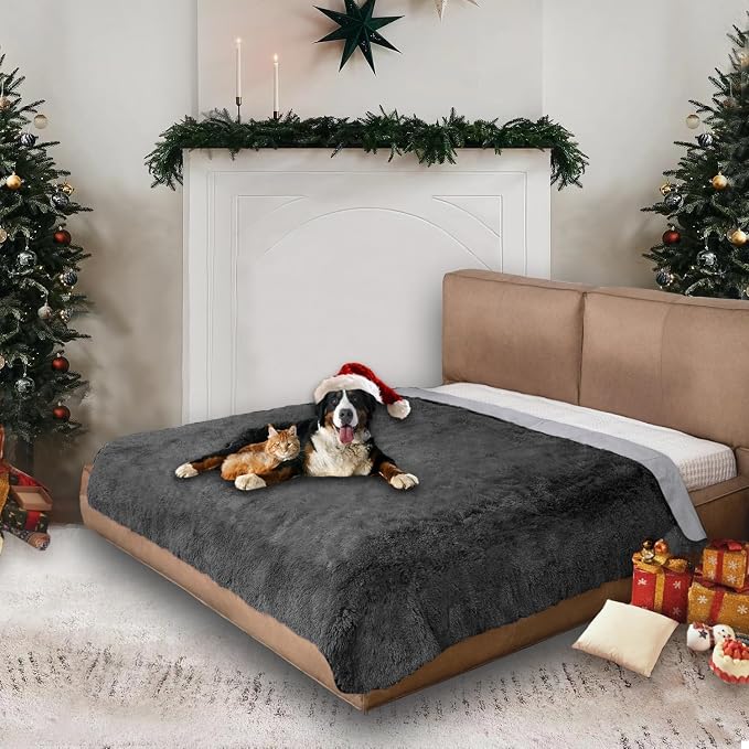 Waterproof Dog Bed Cover, Dog Pad Soft Plush Pet Blanket with Anti-Slip Back for Bed Couch Sofa, Furniture Protector for Small, Medium and Large Dogs and Cats (Dark Gray, 82"x120") by SNUGGLESINTO