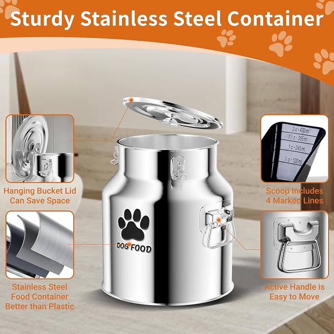 Metal Dog Food Storage Container 18Lbs, Stainless Steel Dog Food Storage Container with Lids Airtight, Pet Food Storage Container for Dogs, Cat Food Bin with Spoon, Keep Food Fresh, Easy to Clean - Image 4