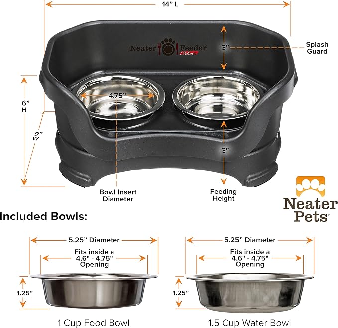 Neater Pet Brands Neater Feeder Deluxe Mess Proof Cat Bowls Elevated, Made in USA, No Spill Raised Bowls for Indoor Cats, Stainless Steel Food and Water Bowl Set, Pet Dish Feeding Station, Black - Image 8