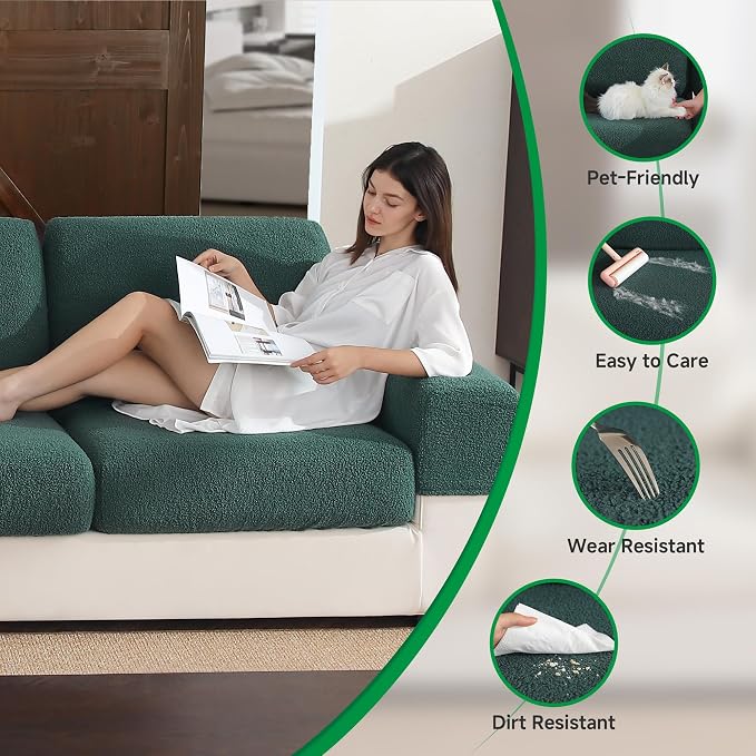 OHSIO Couch Cushion Covers for Sectional Sofa, Stretch Soft Sofa Slipcovers Washable Wear-Resistant Universal Furniture Protector for Living Room(2 Seaters Covers, Green) - Image 3